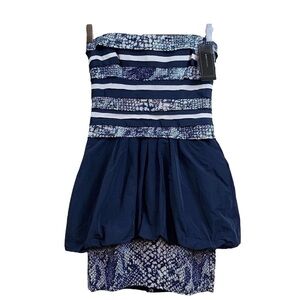 BCBG MaxAzria Milo Sequined Peplum Strapless Dress Navy White Size 2